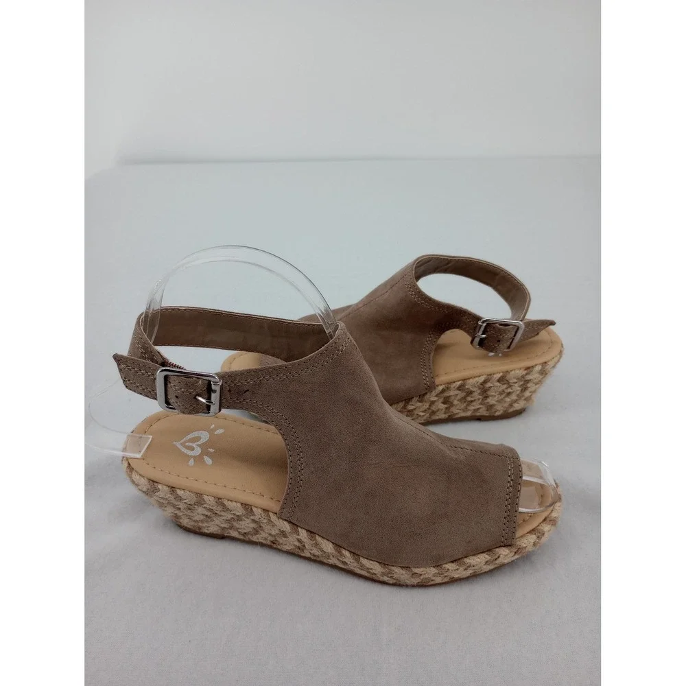 Justice Espadrille Wedge Sandals Kids Size 3 Brown Peep Toe Buckle Strap